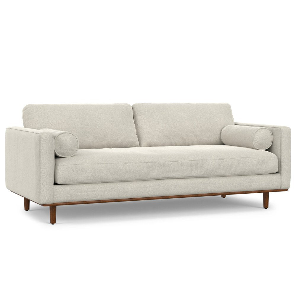89" Cream Fabric Sofa With Brown Legs
