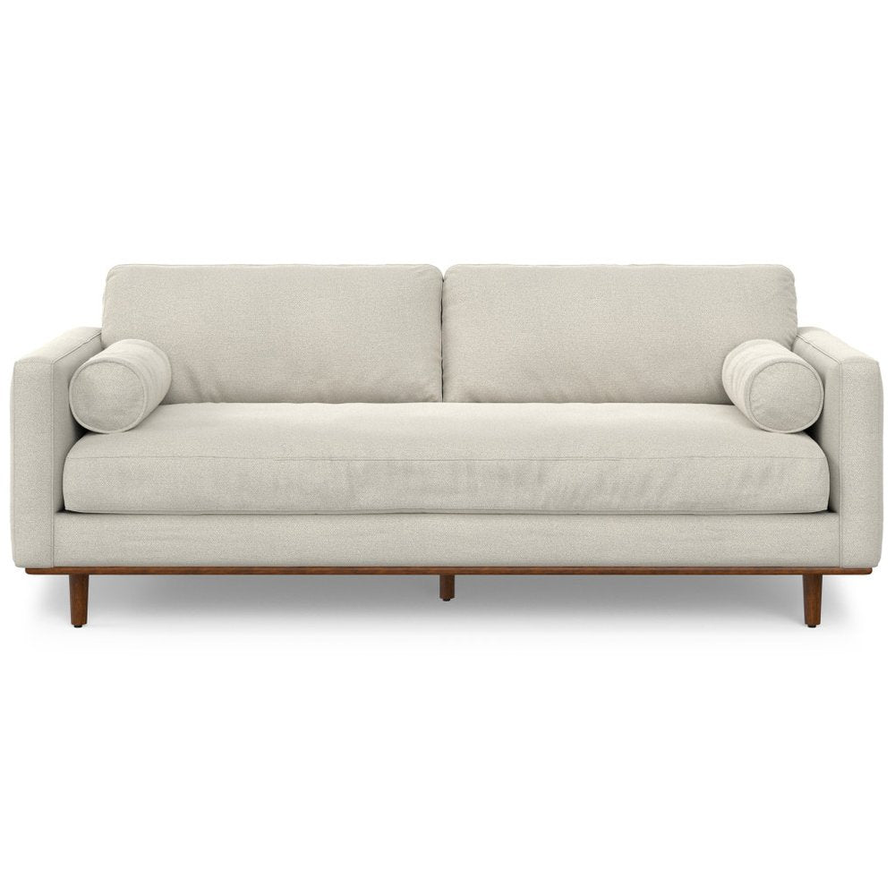 89" Cream Fabric Sofa With Brown Legs