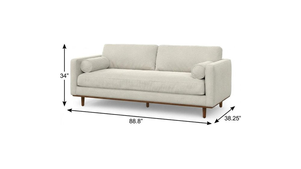 89" Cream Fabric Sofa With Brown Legs