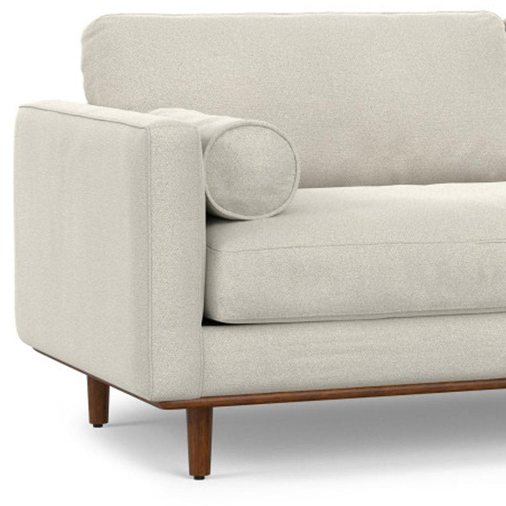 89" Cream Fabric Sofa With Brown Legs