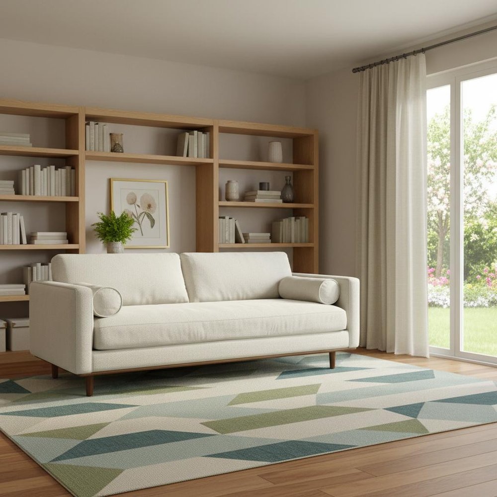 89" Cream Fabric Sofa With Brown Legs