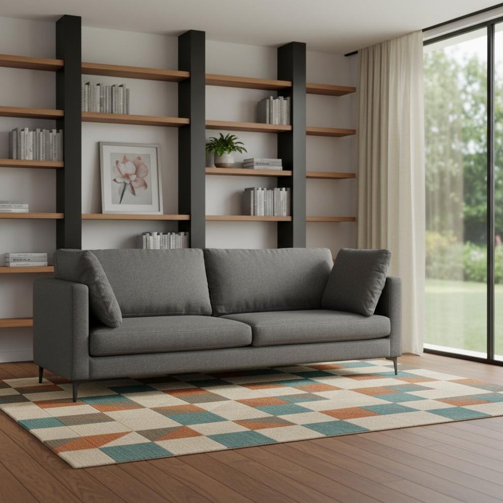 90" Gray Fabric Sofa With Black Legs