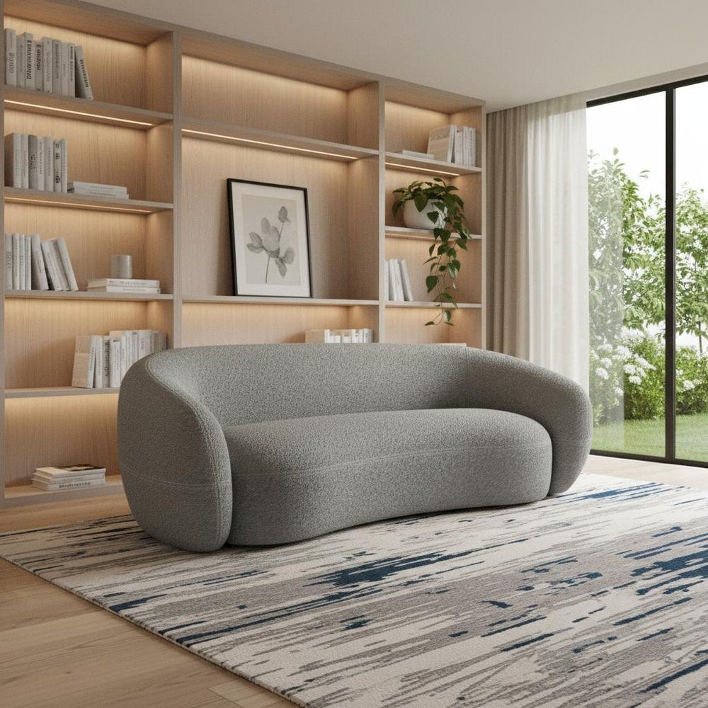 89" Gray Fabric Sofa With Walnut Legs