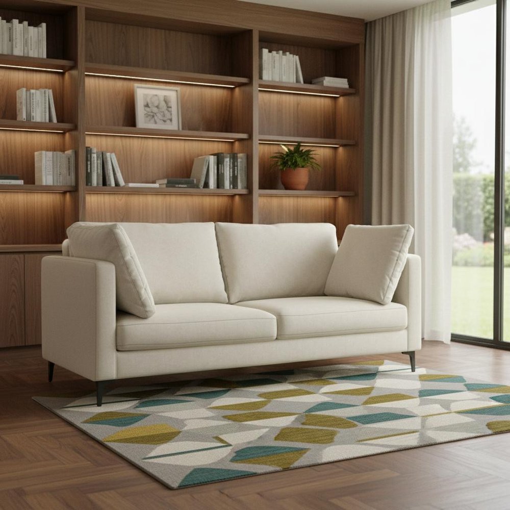 76" Cream Fabric Sofa With Black Legs