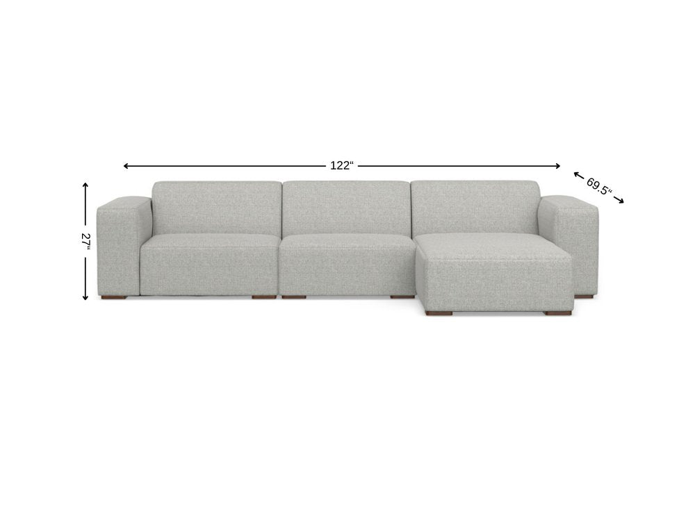 122" Gray Fabric Modular Sofa With Brown Legs