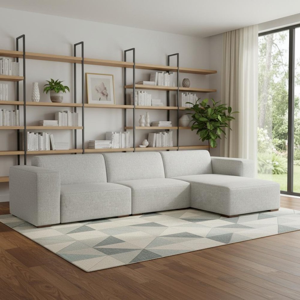 122" Gray Fabric Modular Sofa With Brown Legs