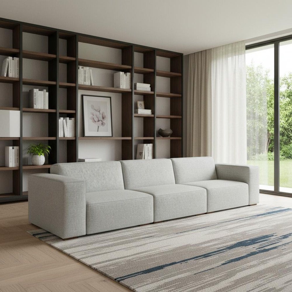 122" Gray Fabric Modular Sofa With Brown Legs