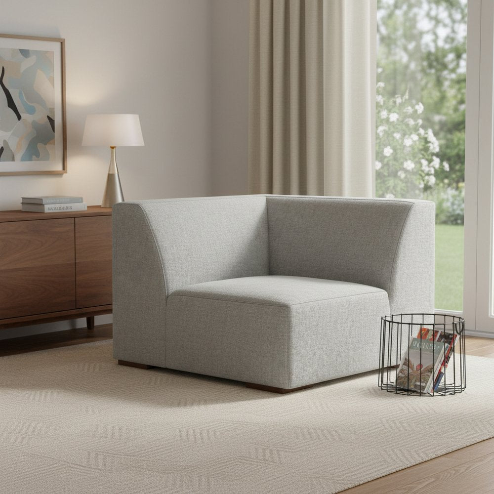 38" Gray Fabric Modular Sofa With Brown Legs