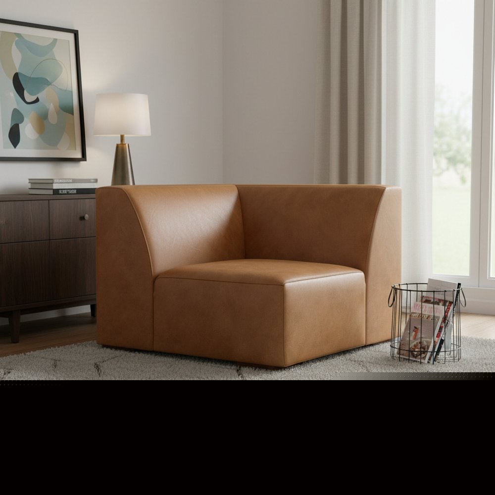 38" Sienna Leather Modular Sofa With Brown Legs
