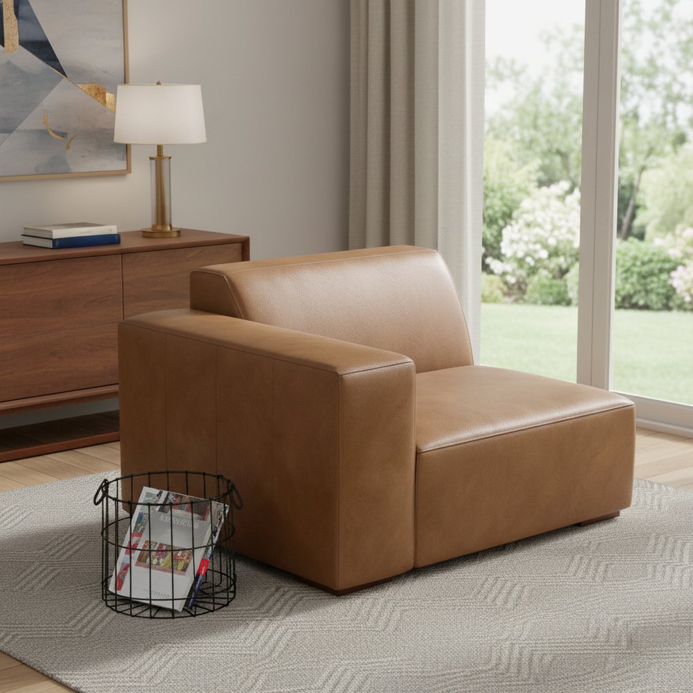 44" Brown Leather Modular Sofa