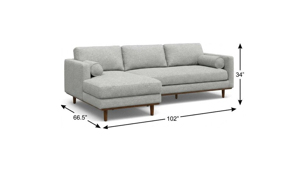 102" Gray Fabric Sofa With Brown Legs