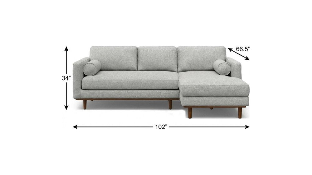 102" Gray Fabric Sofa With Brown Legs