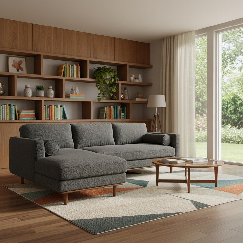 102" Gray Fabric Sofa With Brown Legs