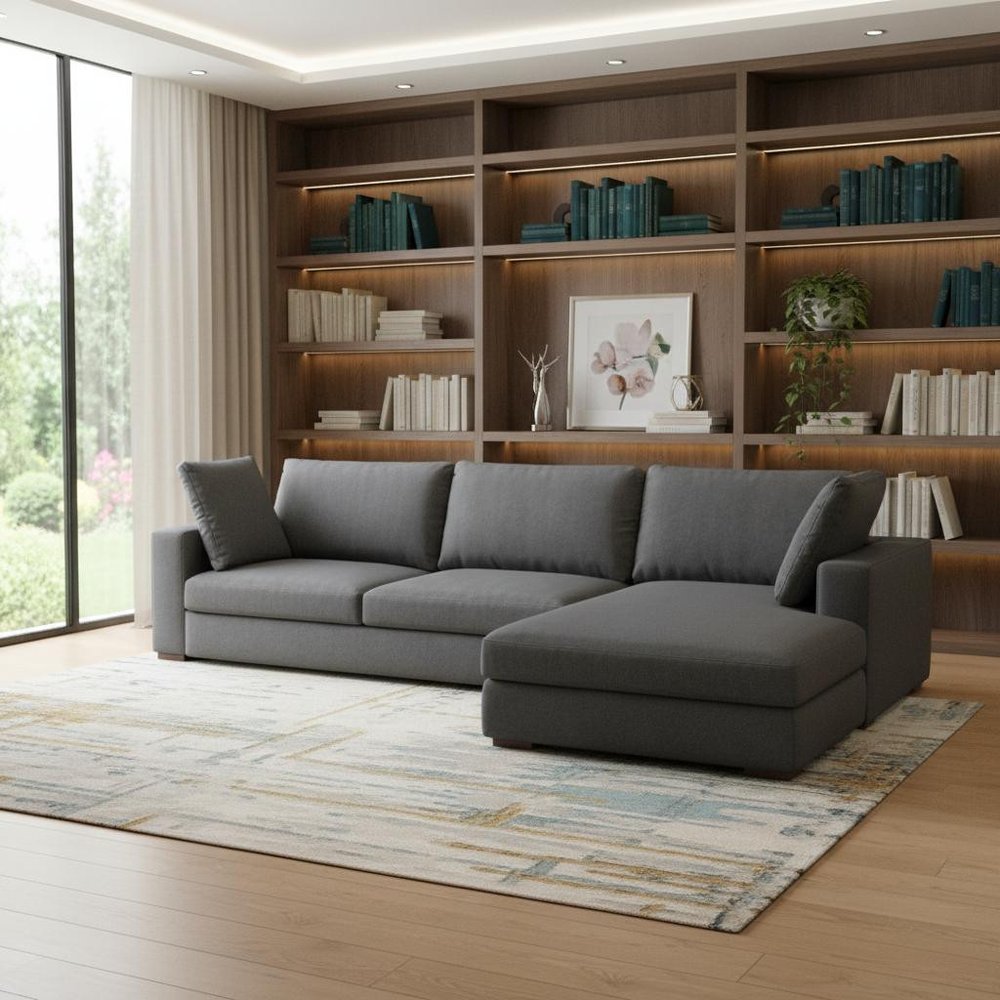 122" Gray Fabric Sofa With Brown Legs