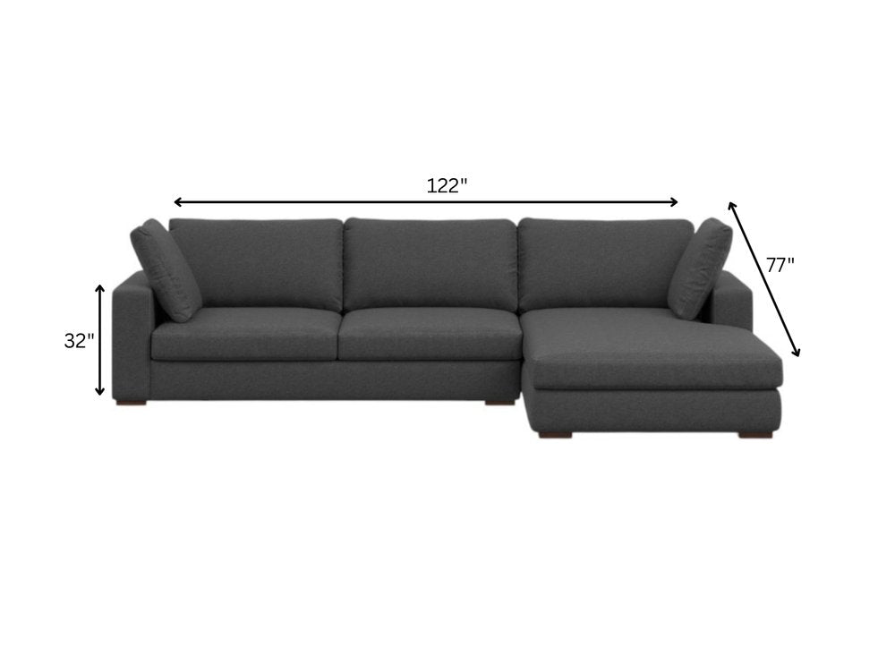 122" Gray Fabric Sofa With Brown Legs