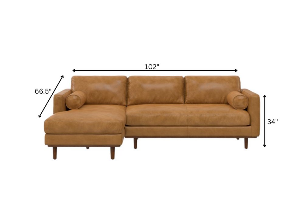 102" Sienna Leather Sofa With Brown Legs