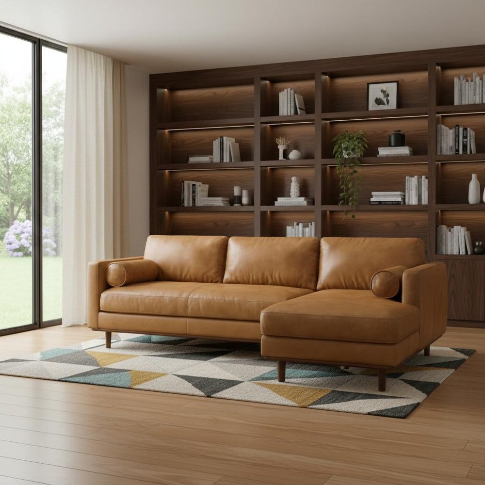 102" Sienna Leather Sofa With Brown Legs