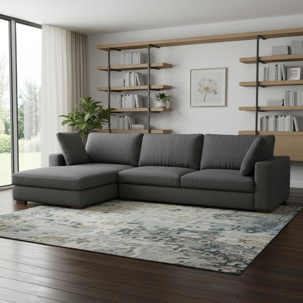 122" Gray Fabric Sofa With Brown Legs