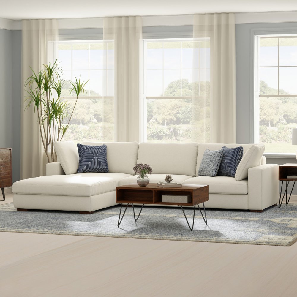 122" Cream Fabric Sofa With Brown Legs