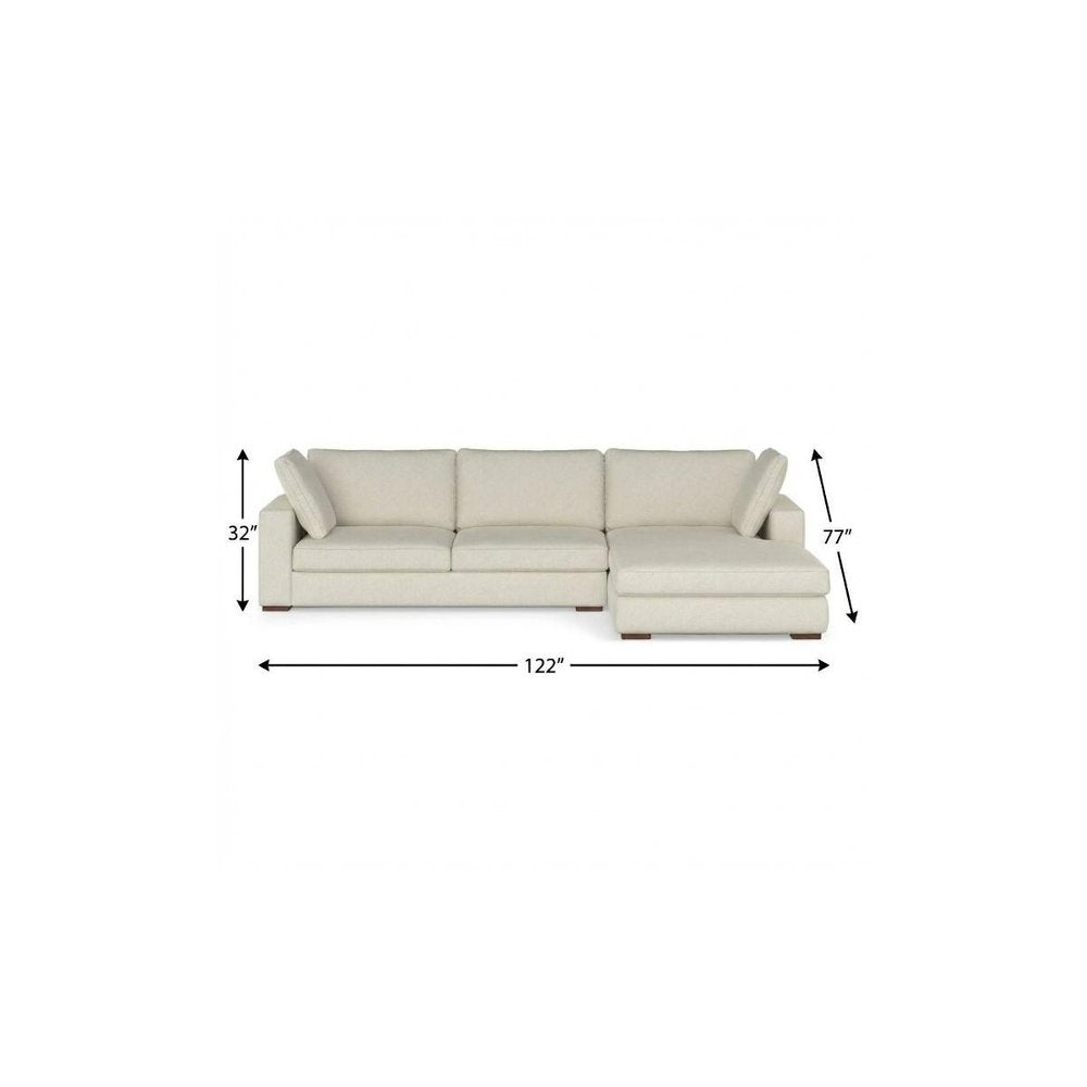 122" Cream Fabric Sofa With Brown Legs