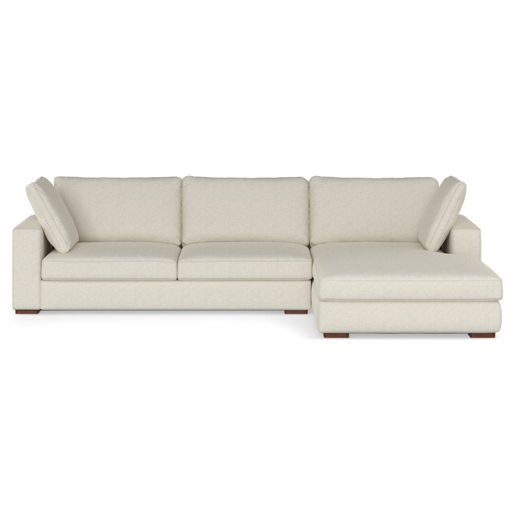 122" Cream Fabric Sofa With Brown Legs