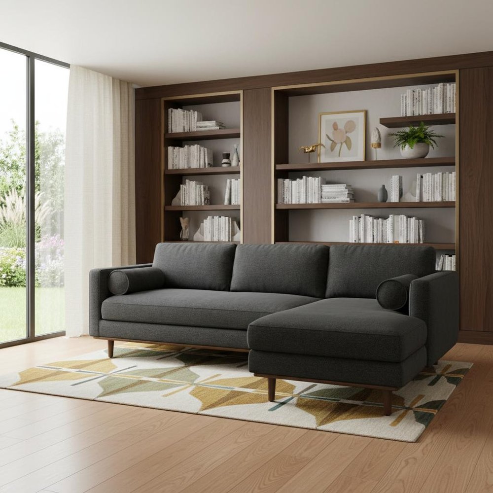 102" Gray Fabric Sofa With Brown Legs