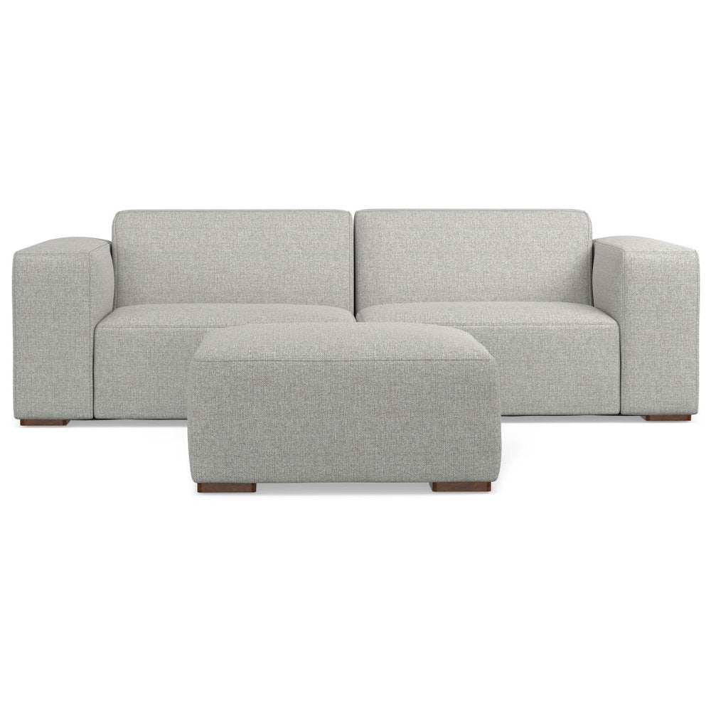 88" Gray Fabric Sofa With Ottoman With Brown Legs