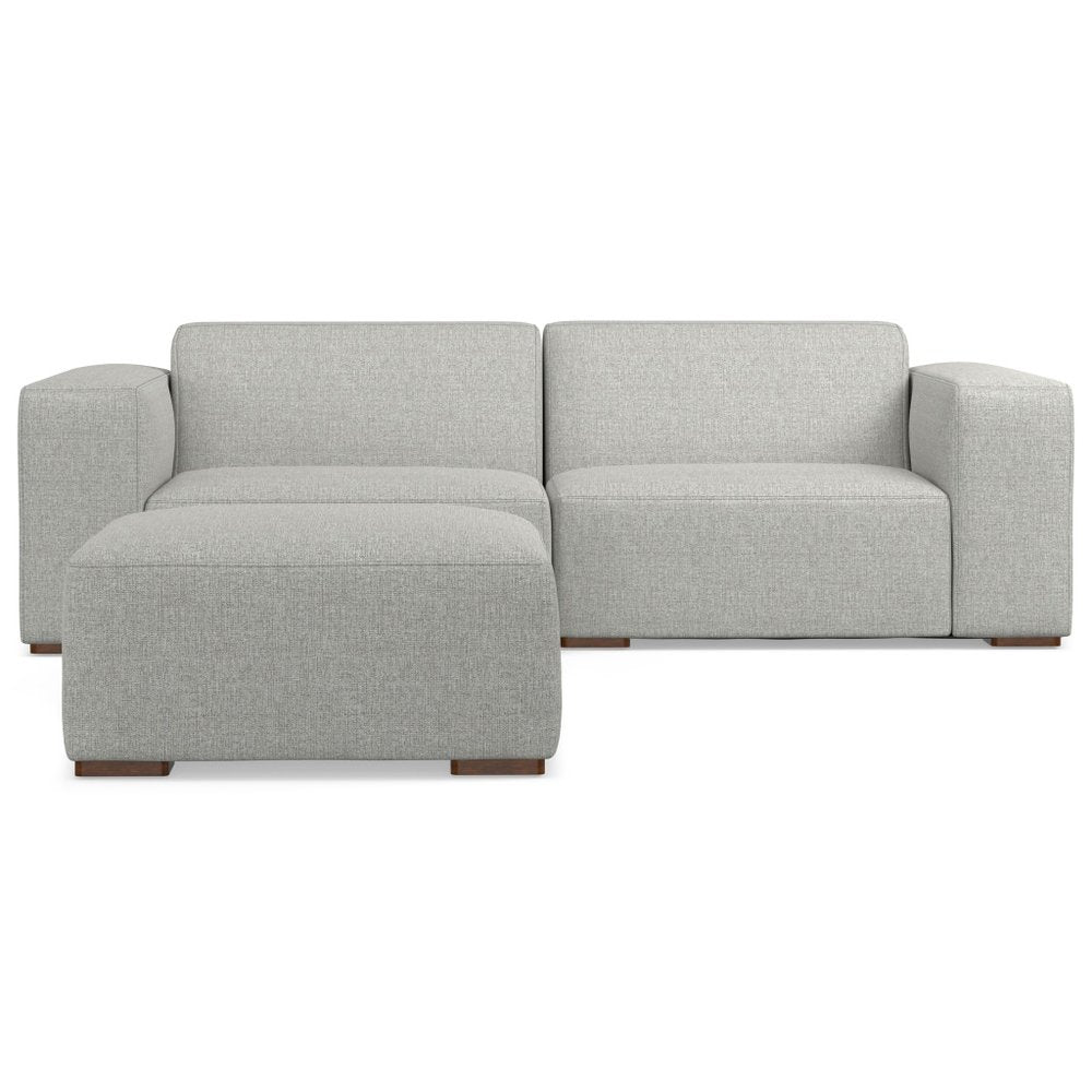 88" Gray Fabric Sofa With Ottoman With Brown Legs