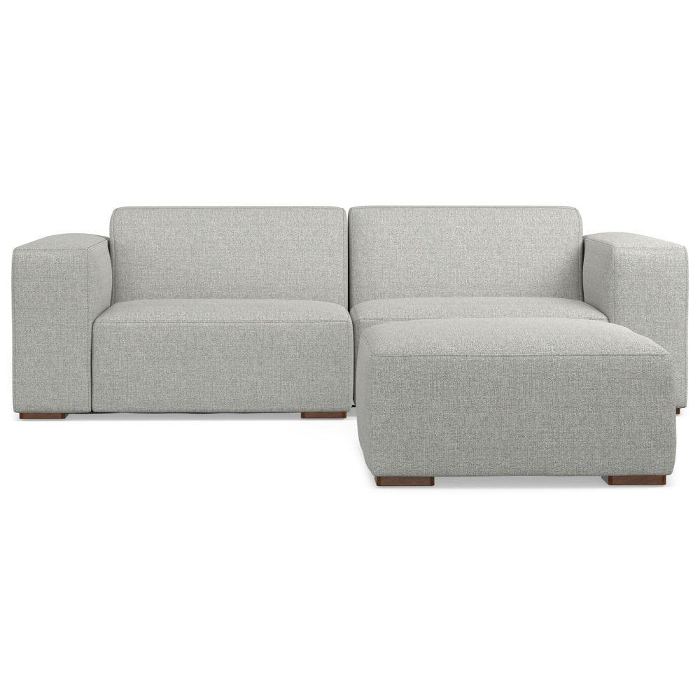 88" Gray Fabric Sofa With Ottoman With Brown Legs