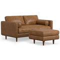 72" Brown Leather Sofa With Ottoman