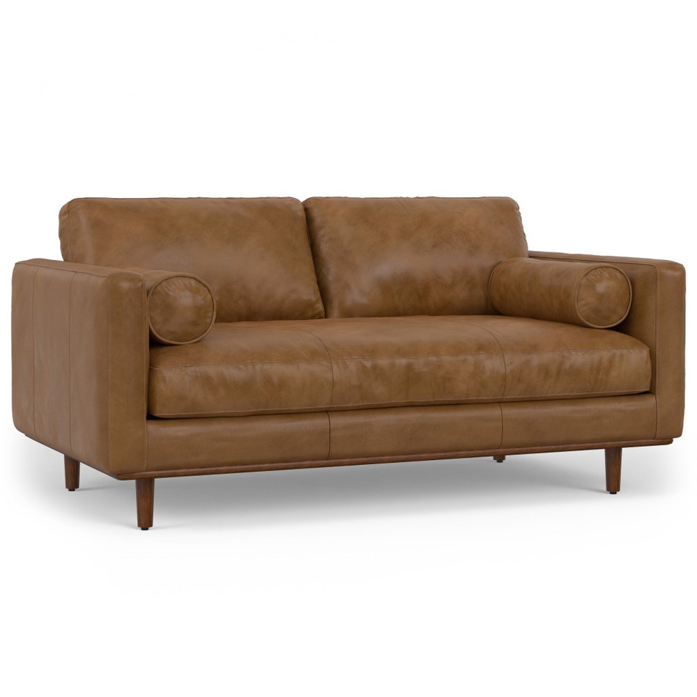 72" Brown Leather Sofa With Ottoman