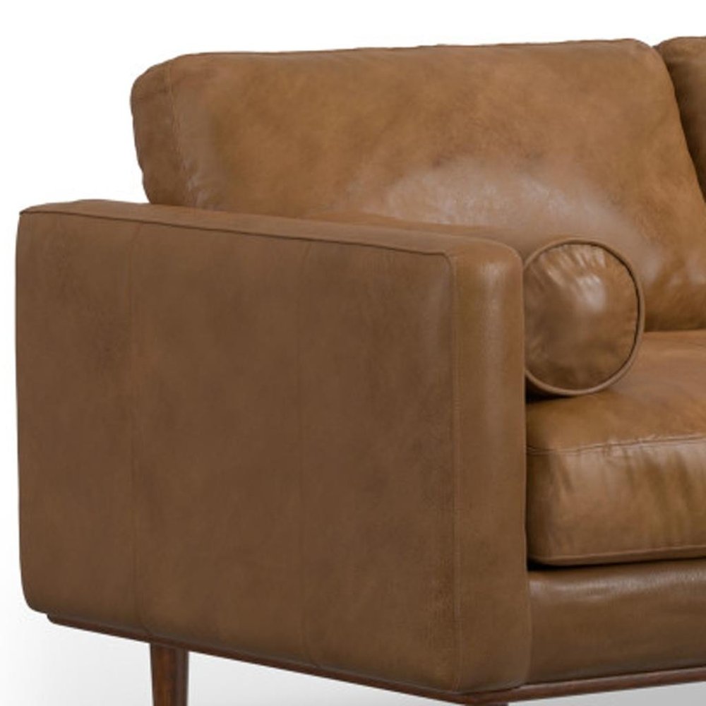 72" Brown Leather Sofa With Ottoman