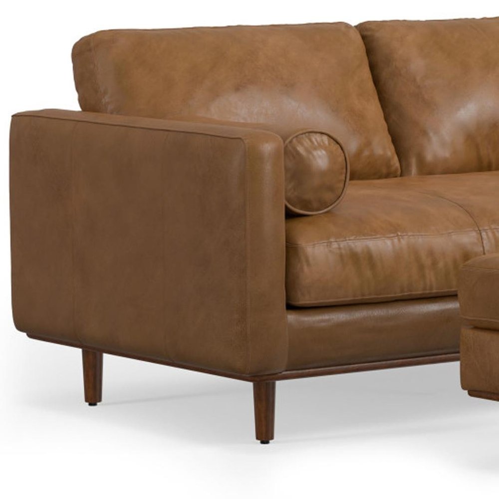 72" Brown Leather Sofa With Ottoman