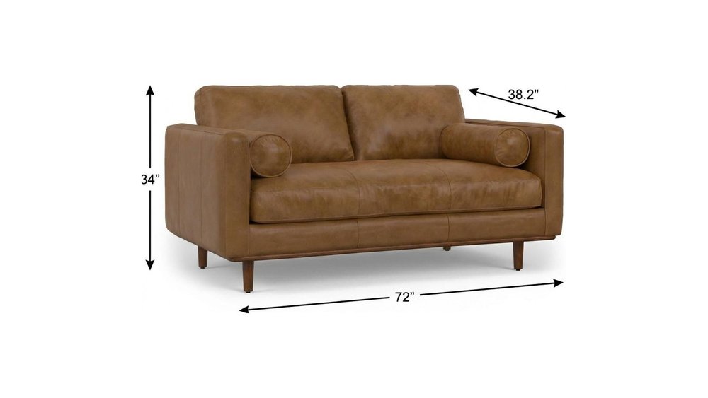 72" Brown Leather Sofa With Ottoman