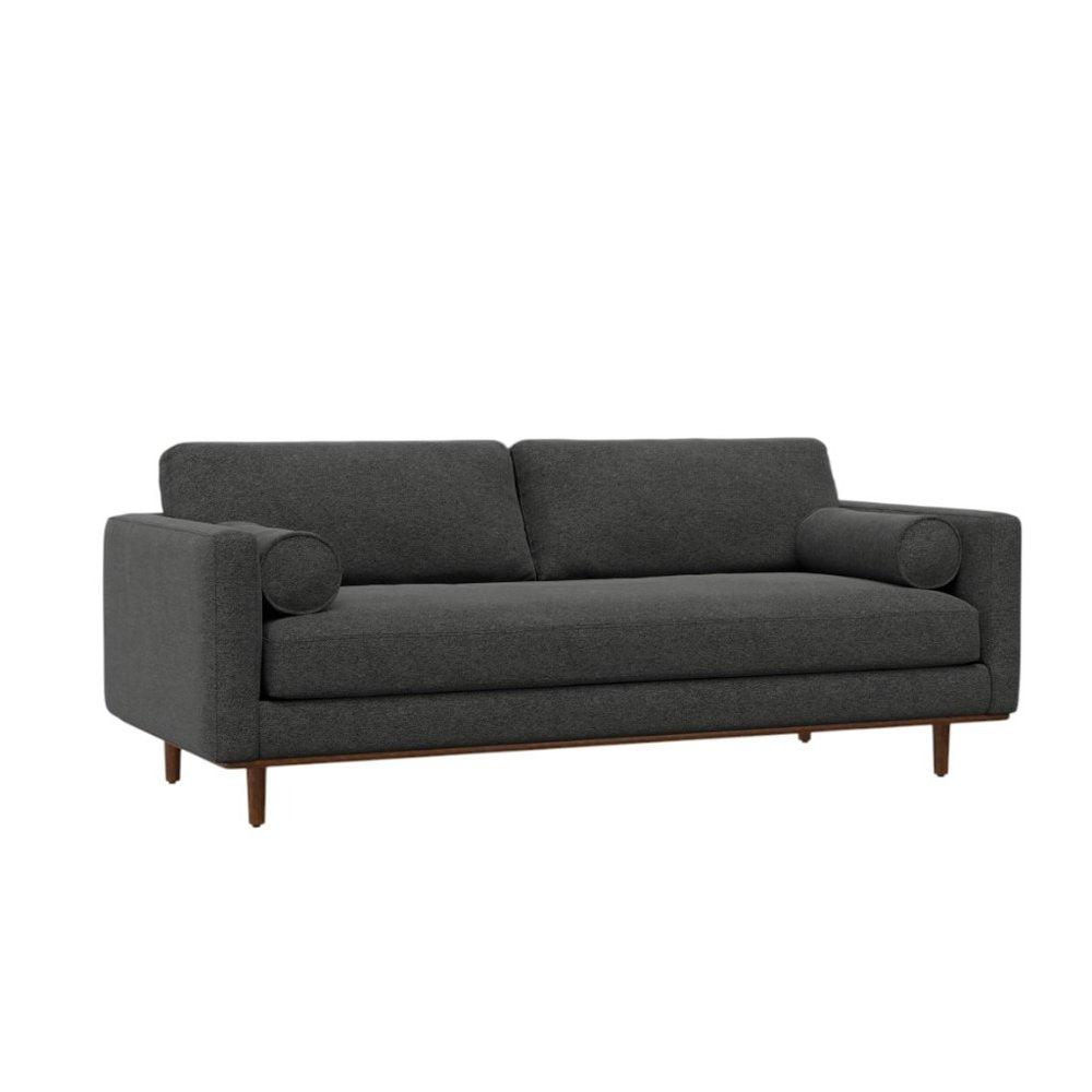89" Gray Fabric Sofa With Ottoman With Brown Legs