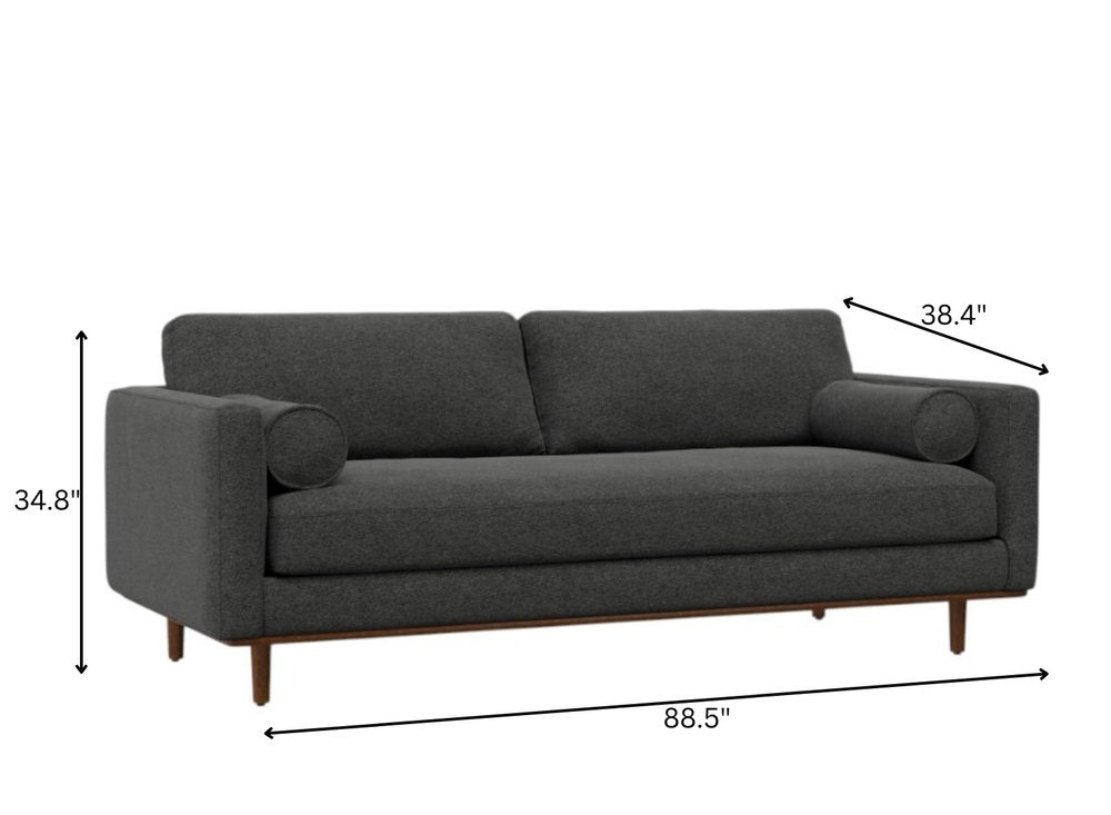 89" Gray Fabric Sofa With Ottoman With Brown Legs