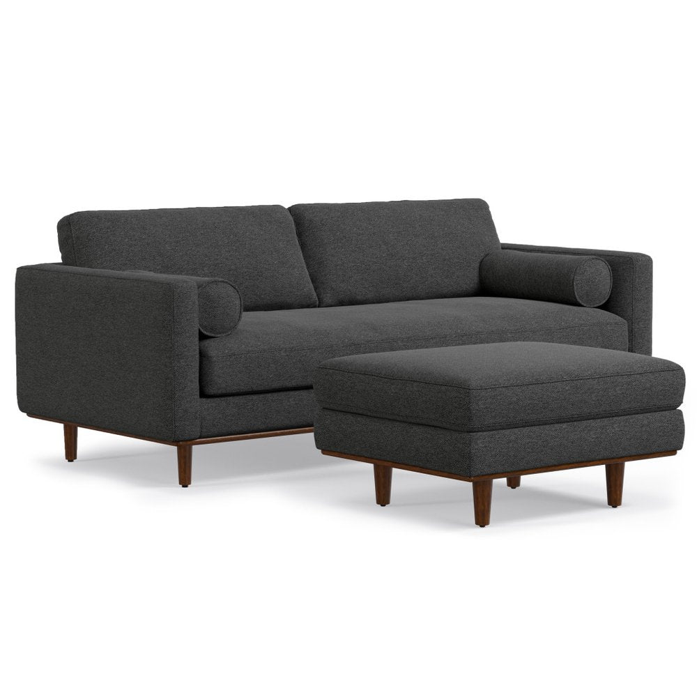89" Gray Fabric Sofa With Ottoman With Brown Legs