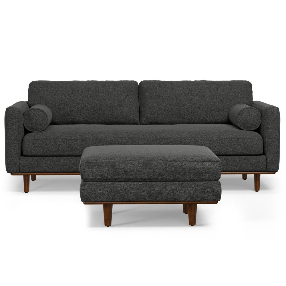 89" Gray Fabric Sofa With Ottoman With Brown Legs