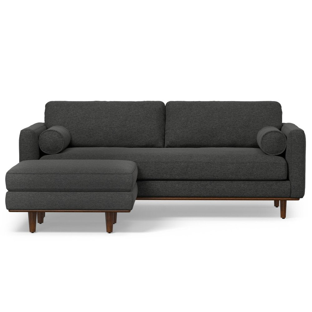 89" Gray Fabric Sofa With Ottoman With Brown Legs