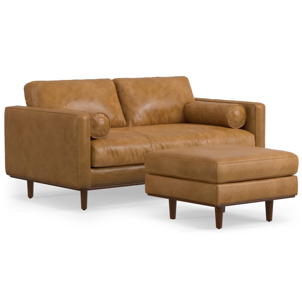 72" Sienna Leather Sofa With Ottoman With Brown Legs