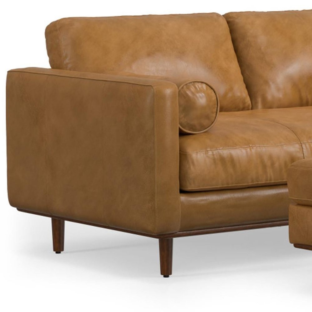 72" Sienna Leather Sofa With Ottoman With Brown Legs