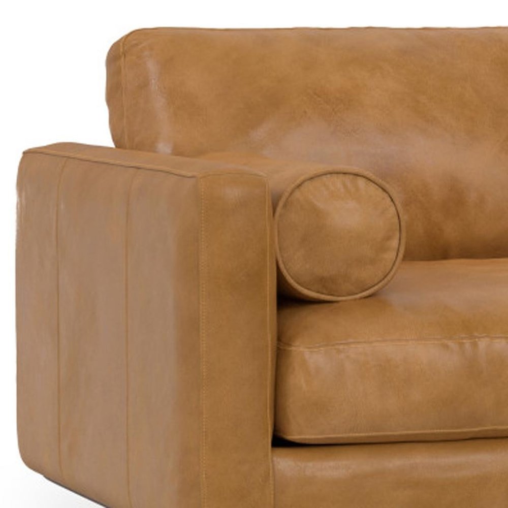 72" Sienna Leather Sofa With Ottoman With Brown Legs