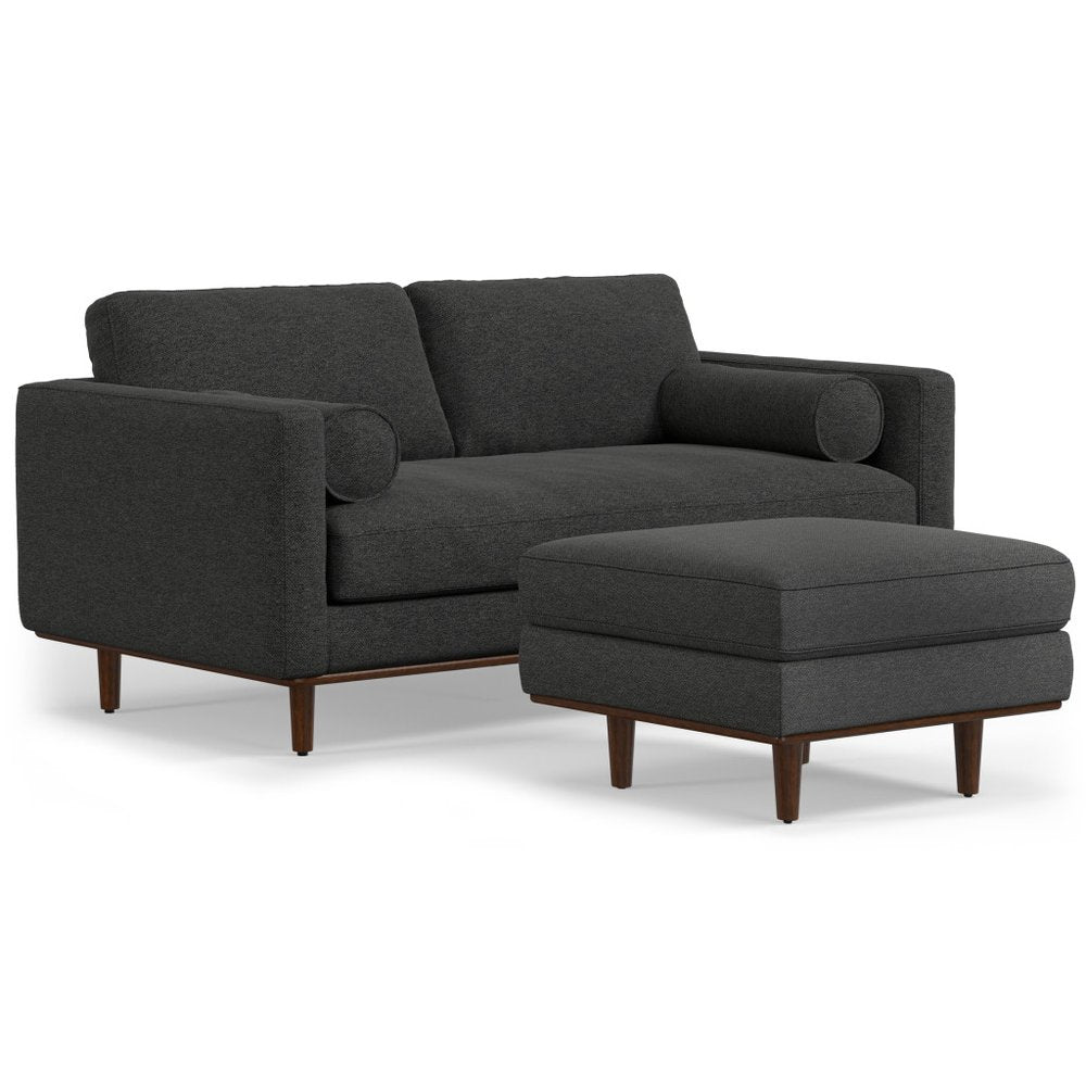 72" Gray Fabric Sofa With Ottoman With Brown Legs