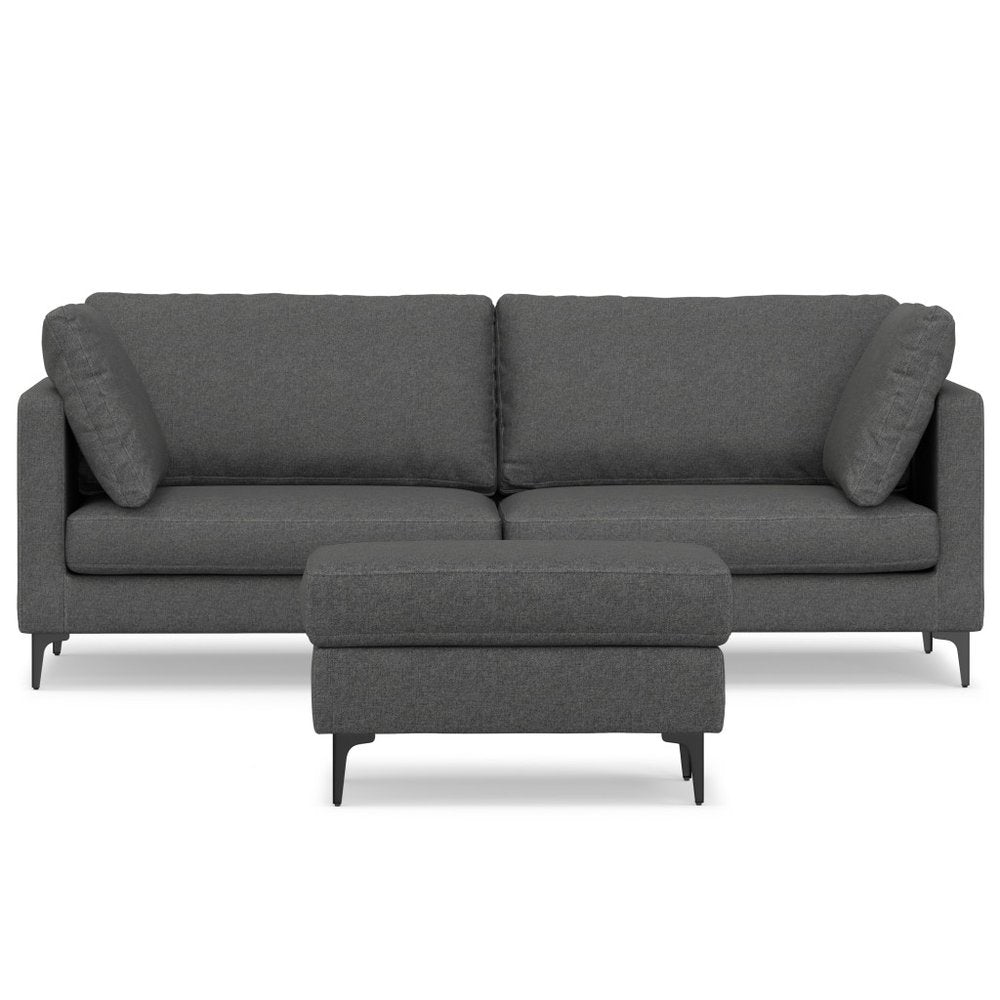 90" Gray Fabric Sofa With Ottoman With Black Legs