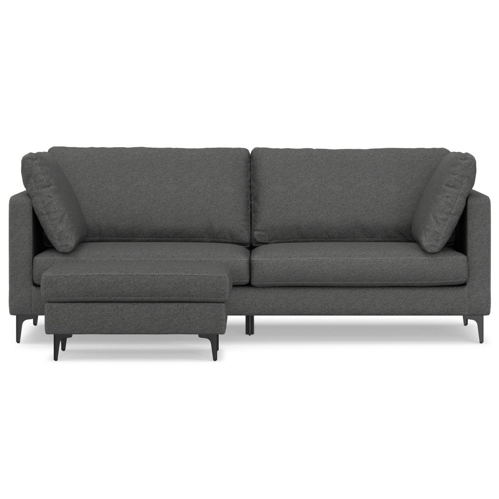 90" Gray Fabric Sofa With Ottoman With Black Legs