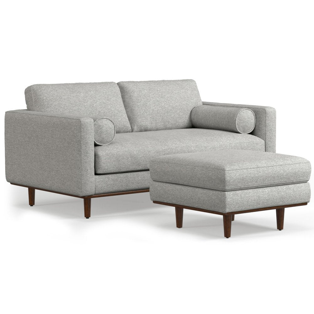 72" Gray Fabric Sofa With Ottoman With Brown Legs