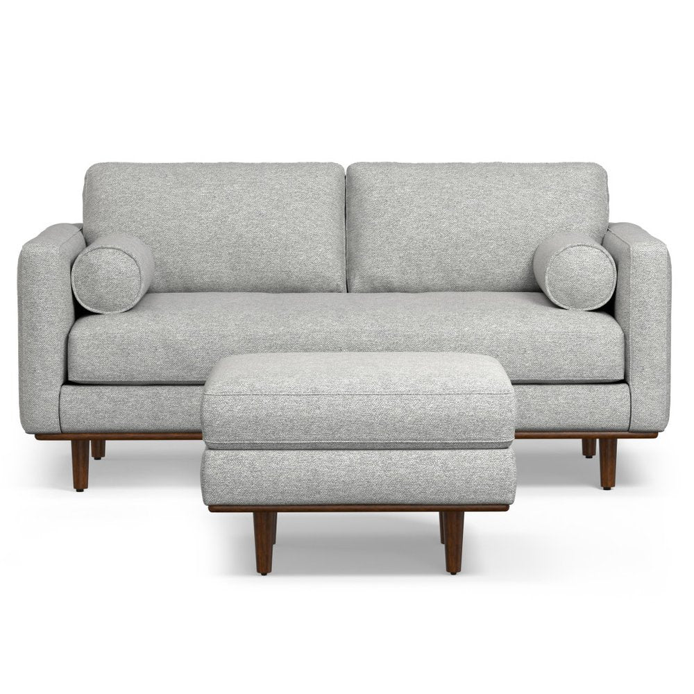 72" Gray Fabric Sofa With Ottoman With Brown Legs