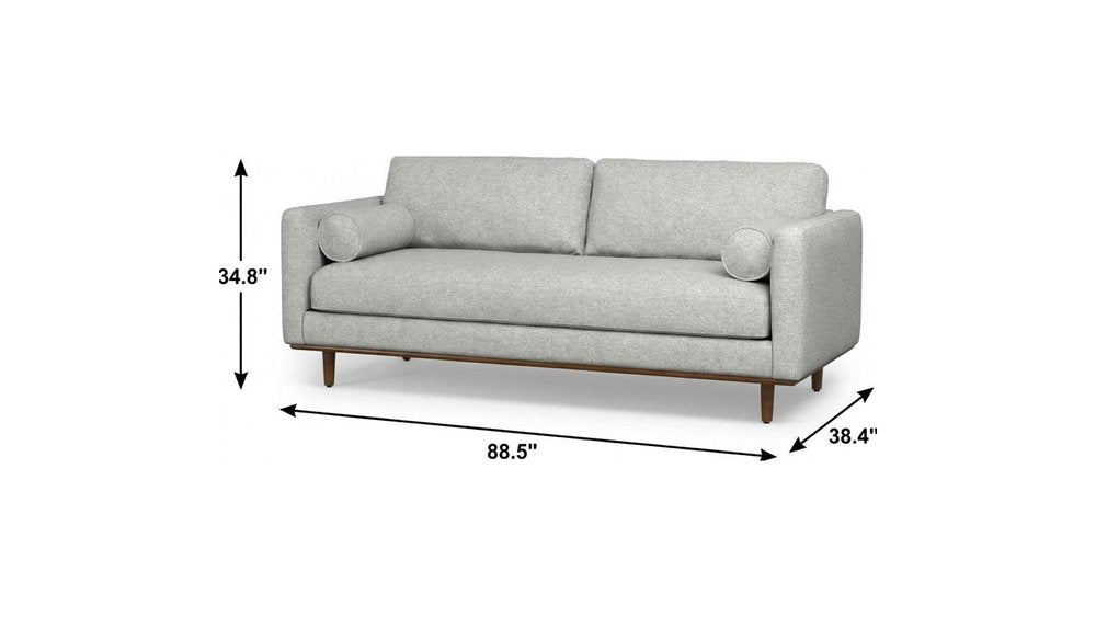 89" Gray Fabric Sofa With Ottoman With Brown Legs