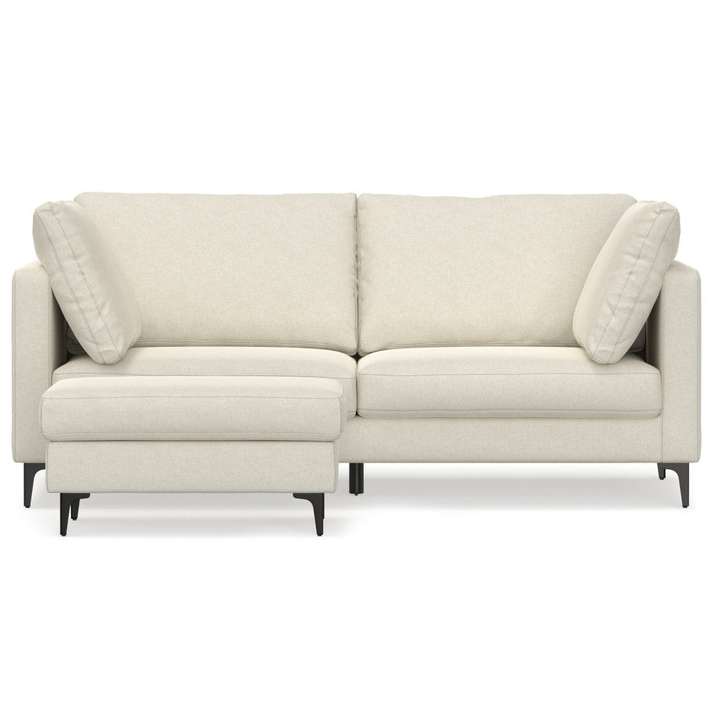 76" Cream Fabric Sofa With Ottoman With Black Legs