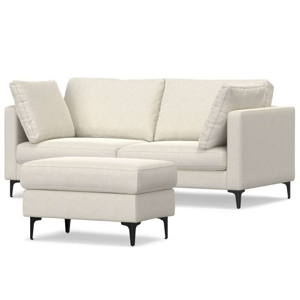 76" Cream Fabric Sofa With Ottoman With Black Legs